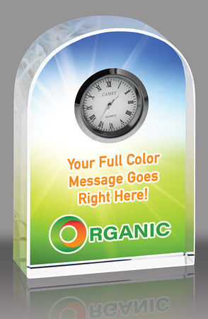 Custom Crystal Arched Top Rectangle with Clock Award [CLKF183-4-FC-X]