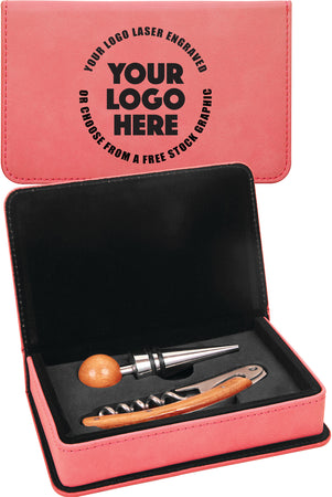 2 Piece Leatherette Wine Tool Set- Pink [WTS18J]