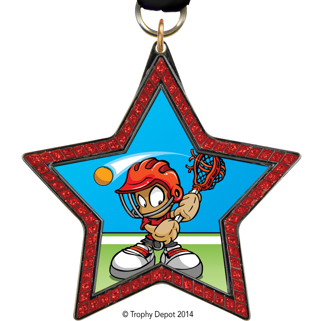 Red Sparkle Star-Shaped Black Nickel Finish Insert Medal [MBLKSTR-RED]