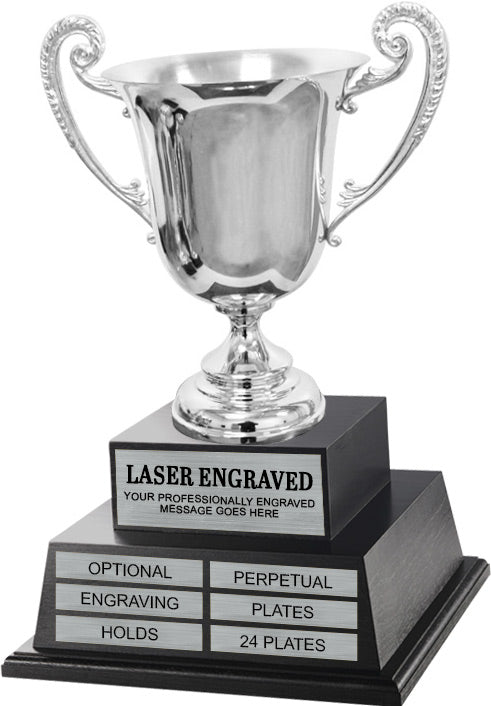 Silver-Plated Italian Metal Perpetual Trophy Cup on Twin Tier Solid Wood Base 21" [TMPP2L-949]