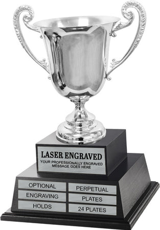 Silver-Plated Italian Metal Perpetual Trophy Cup on Twin Tier Solid Wood Base 21" [TMPP2L-949]