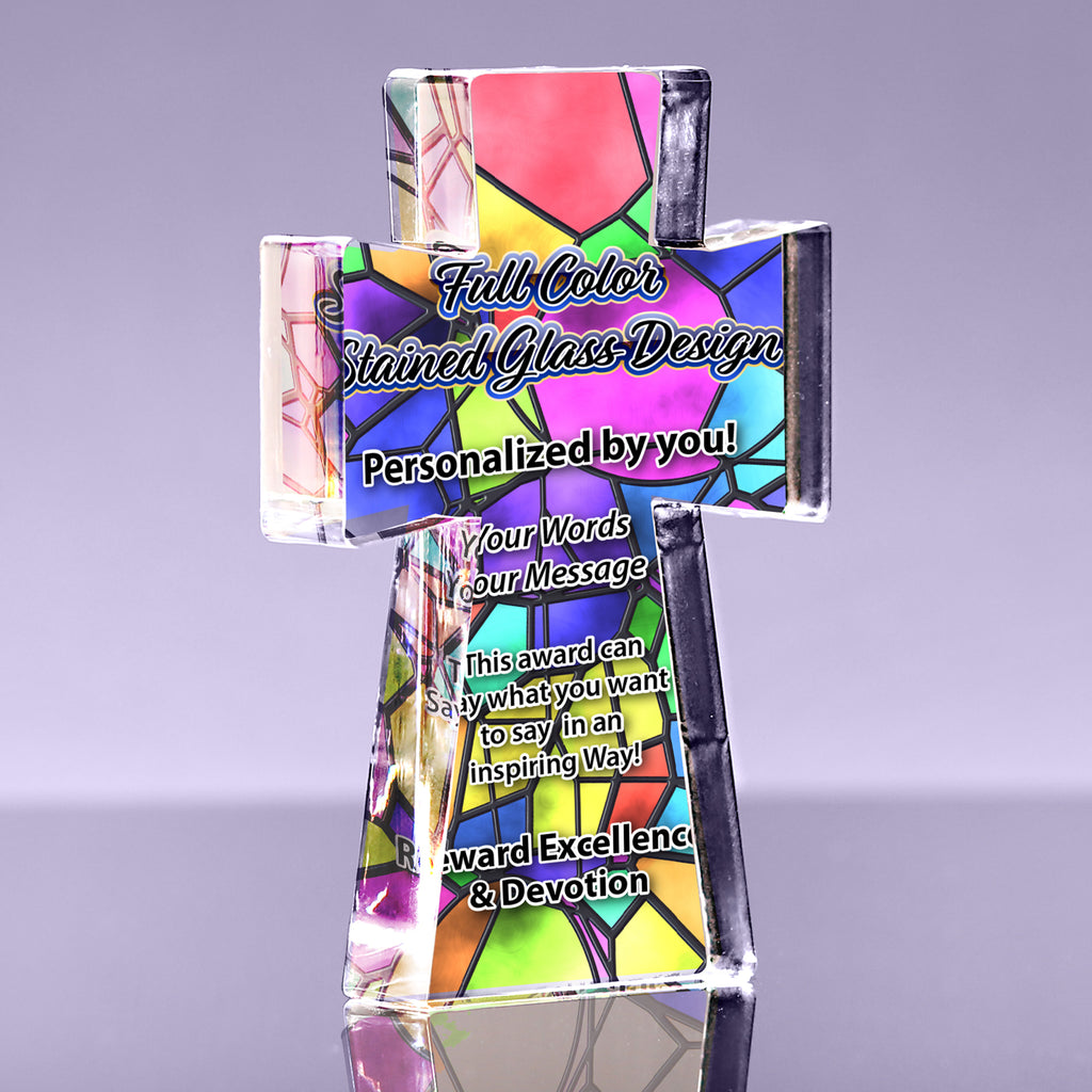 1 inch Thick Stained Glass Acrylic Cross Award - Pastel - 6 inch [ATCRS16-SG3-Q]