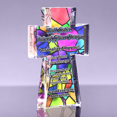 1 inch Thick Stained Glass Acrylic Cross Award - Pastel - 6 inch [ATCRS16-SG3-Q]