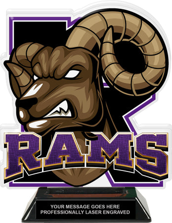 Rams Mascot Colorix-T Acrylic Trophy - 8.25 inch Purple [TACR8-MSCT-RAM-PRP-Q]