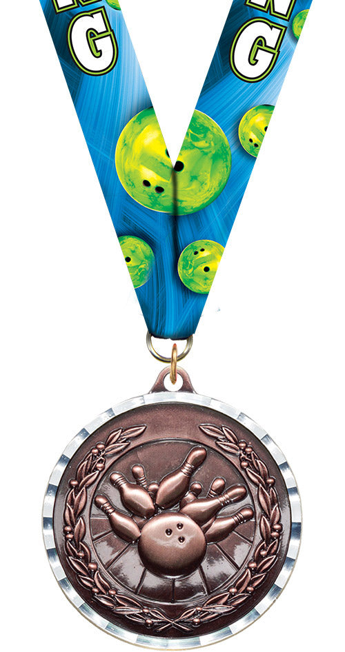 Bowling Diecast Medal with Diamond Cut Border- Bronze [MM2DC-BW-B]