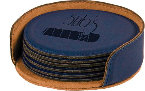 Blue Round Leatherette 6-Coaster Set [CTSTJCI-406]