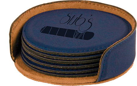 Blue Round Leatherette 6-Coaster Set [CTSTJCI-406]