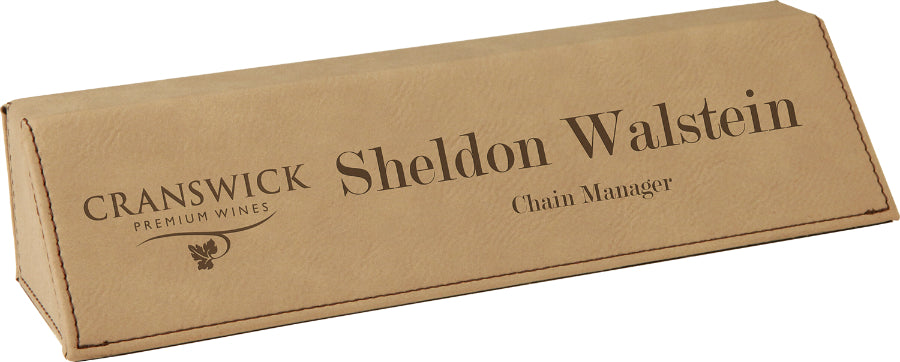 Light Brown Leatherette Desk Wedge Nameplate - 8.75 inch [NPJLW-128]