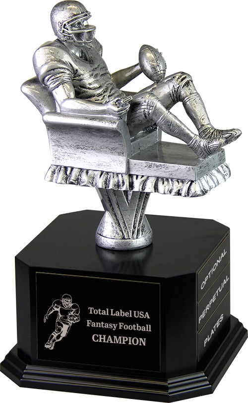 Silver Finish Armchair Fantasy Football Sculpture on Monument Base [MBAF-FB-9-S]