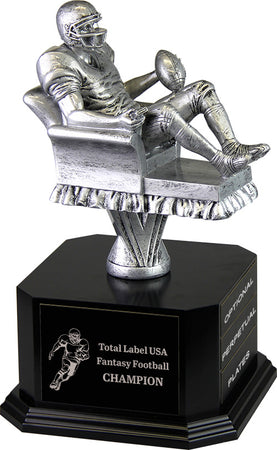 Silver Finish Armchair Fantasy Football Sculpture on Monument Base [MBAF-FB-9-S]