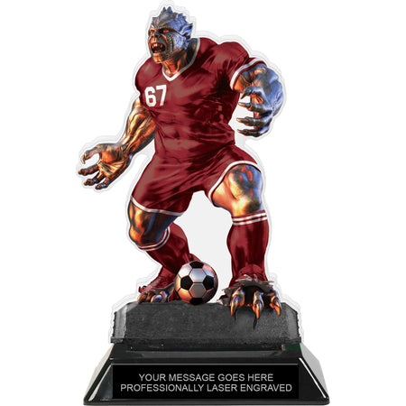 Beast Soccer Choose Your Number Acrylic Trophy - 7 inch Maroon [TACR7-BST-SC-MRN-Q]