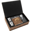 6 oz. Laserable Leatherette Flask Gift Set - Rustic/Gold [FJ3-10]
