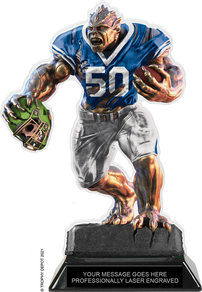 Beast Football Choose Your Number Acrylic Trophy - 8.5 inch Blue [TACR85-BST-FB-BLU-Q]