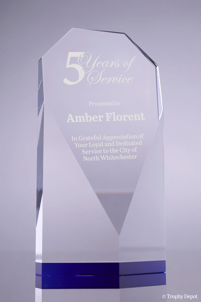 Diamond Faceted Crystal Award with Blue Accents - 8.5 inch [CM54-BLU-8]