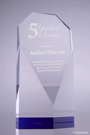 Diamond Faceted Crystal Award with Blue Accents - 8.5 inch [CM54-BLU-8]