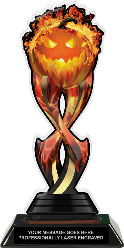 Halloween Flaming Pumpkin Tribal Flames Acrylic Trophy - 10 inch [TACR10-TF-FNW-HLWN-PMP-Q]