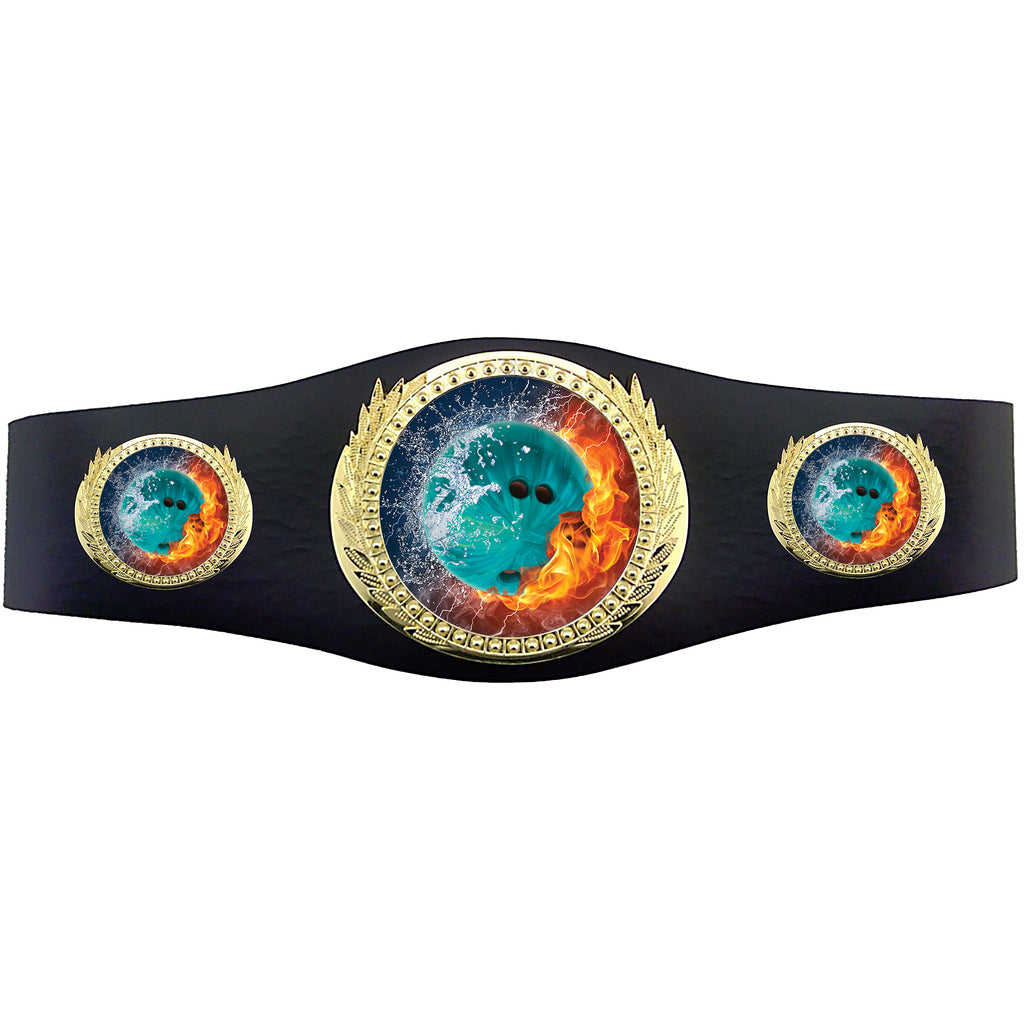 Bowling 40 inch Youth Triple Art Champion Award Belt - Fire & Water [C3SAB3-FNW-BW]