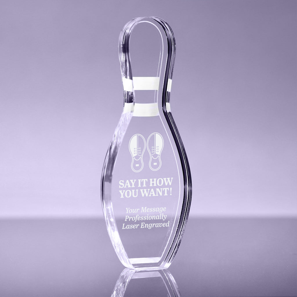 1 inch Thick Bowling Pin Acrylic Awards - Engraved