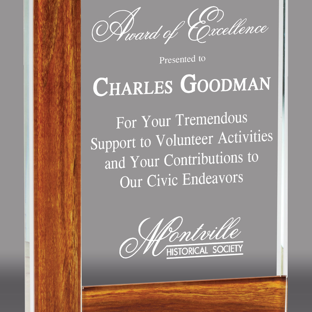 Rectangle Crystal Awards with Wood Veneer Border