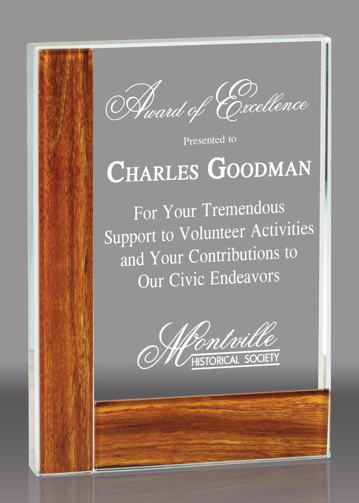 Rectangle Crystal Award with Wood Border - 8 inch [CM705-8]