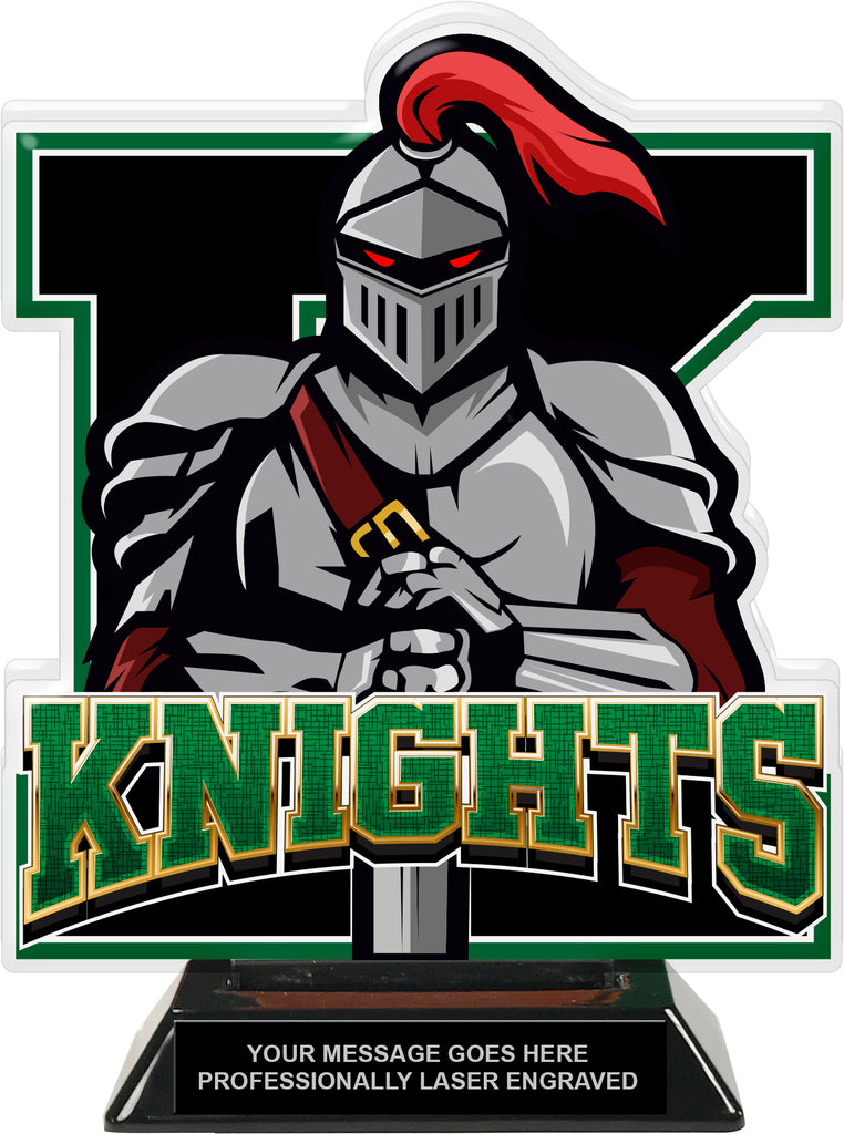Knights Mascot Colorix-T Acrylic Trophy - 8.25 inch Green [TACR8-MSCT-KNGT-GRN-Q]
