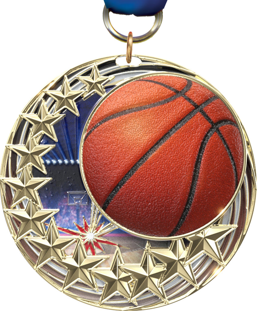 Basketball Blasting Stars Medal - 2.25 inch [MSSB2-BK]