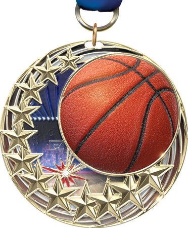 Basketball Blasting Stars Medal - 2.25 inch [MSSB2-BK]