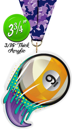 Billiards 9 Ball Splatters Colorix-M Acrylic Medal [MACR375-SPLT-BL9-Q]