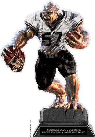 Beast Football Choose Your Number Acrylic Trophy - 10 inch White [TACR10-BST-FB-WHT-Q]