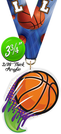 Basketball Splatters Colorix-M Acrylic Medal [MACR375-SPLT-BK-Q]