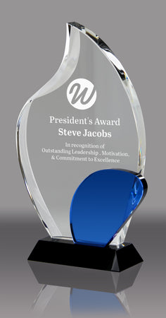 Crystal Flame Award with Blue Accent - 8.75 inch [CF36-8-BLU-X]