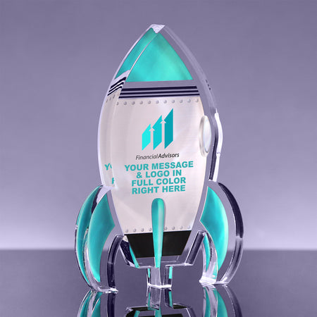 Teal Full Color Rocket Acrylic Award - 6 inch [AFCRKT-TEAL-6-Q]