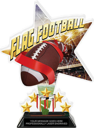 Flag Football Shattered Star Colorix Acrylic Trophy- 10 inch [TACR10-STR-FLGFB-Q]