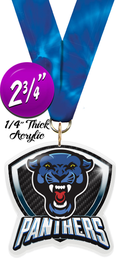 Panther Mascot Shield Colorix Acrylic Medal [MACR275-MSCT-PNTR-Q]