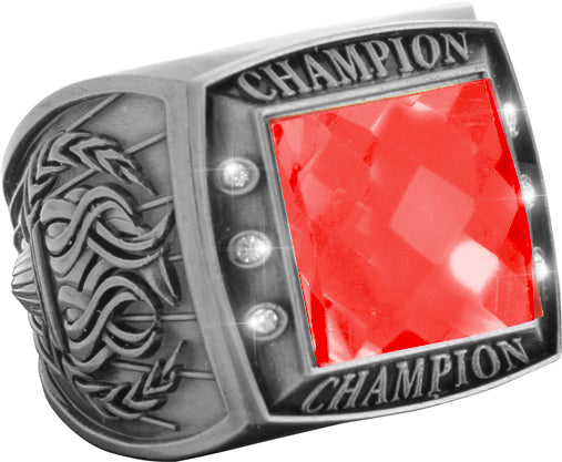 Championship Ring with Red Center Stone- Silver [RGSJ-S-CHMP-RED]
