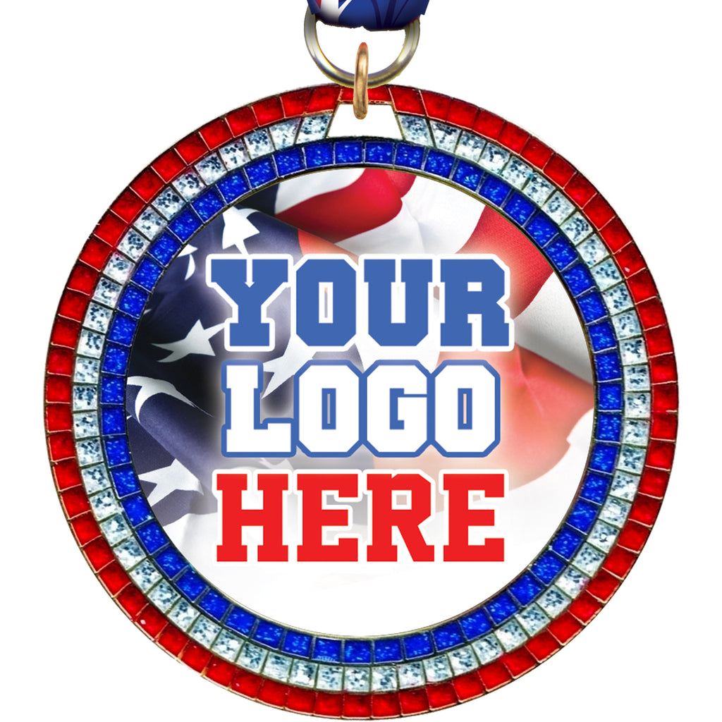 2.75" Custom Red, White & Blue 3D Dome Triple Sparkle Insert Medals [MXS3GLT-RWB]