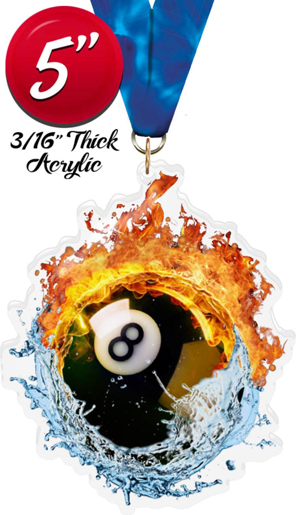 Billiards 8 Ball Fire & Water Colorix-M Acrylic Medal [MACR5-FW-BL8-Q]