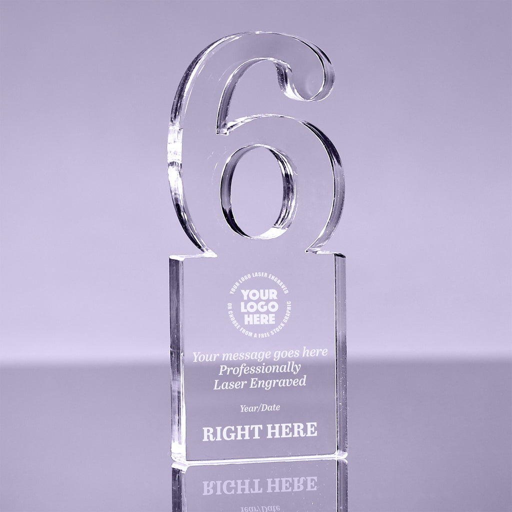 Number 6 Acrylic Award - 6 inch [ATNM-6-6-Q]