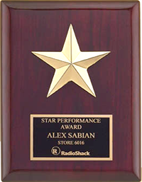 Rosewood Piano-Finish 6"x8" Plaque - Star Casting with Gabled Points [TD3992]