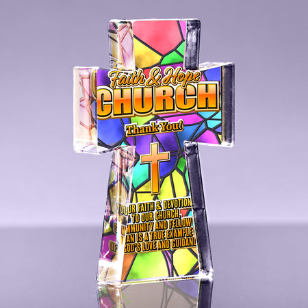 1 inch Thick Stained Glass Acrylic Cross Award - Pastel - 7.5 inch [ATCRS17-SG3-Q]
