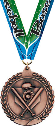 2.75 in Baseball Wreath Framed Medal- Bronze [M311-BS-B]