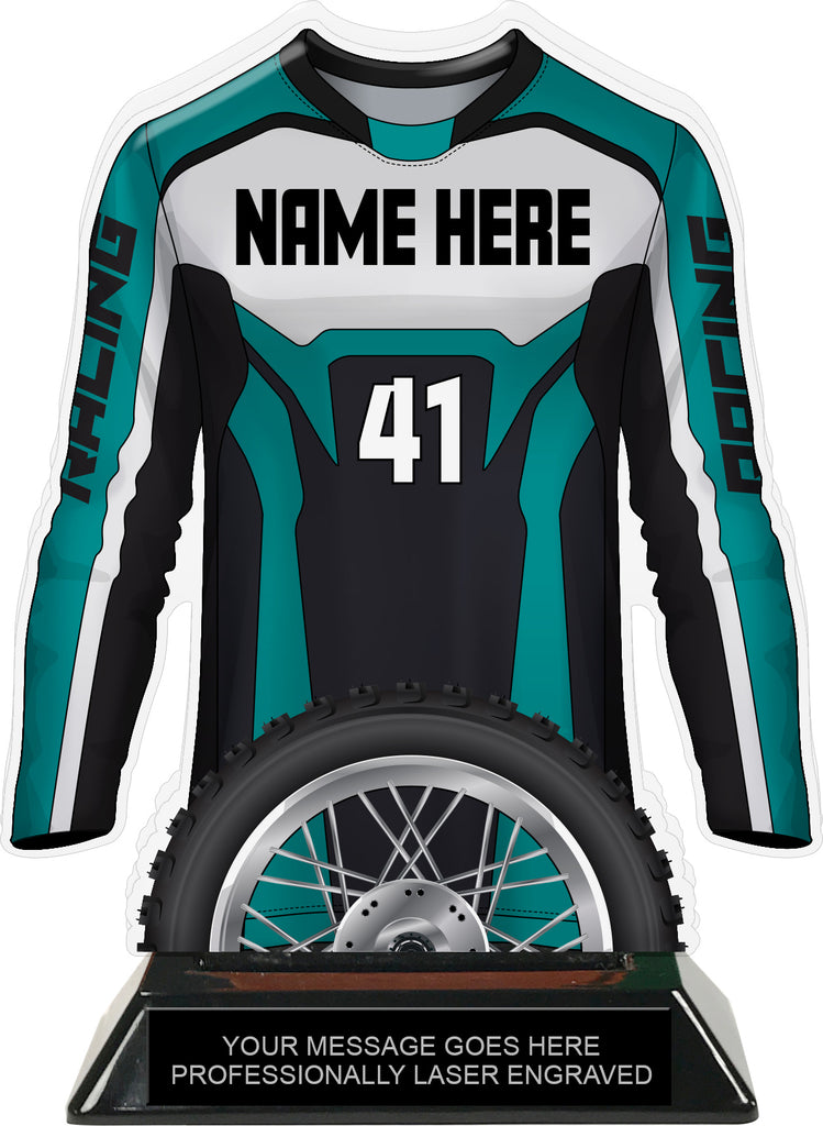 Motocross Jersey Colorix-T Acrylic Trophy - Teal [TACR7-JSY-MOTOX-TEAL-Q]