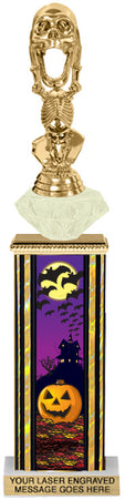Halloween Haunted House Diamond Riser Rectangle Column Trophy- 13 inch [TDRSQ13STK-HH]