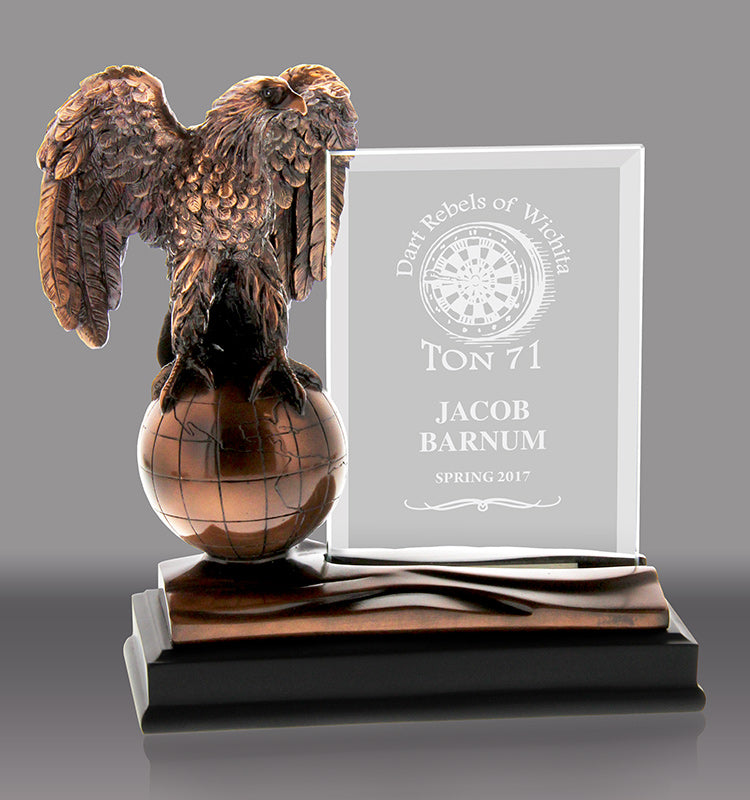 Eagle on Globe Resin with Engravable Jade Crystal [RMEGJIS7]