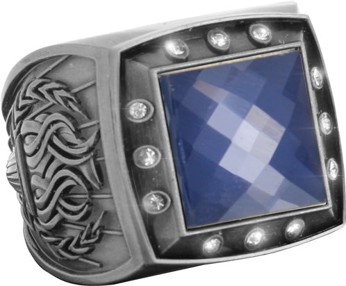 Championship Ring with Blue Center Stone- Silver [RGSJ-S-12ST-BLU]