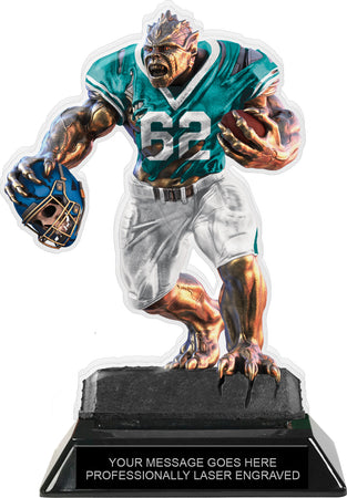 Beast Football Choose Your Number Acrylic Trophy - 7 inch Teal [TACR7-BST-FB-TEAL-Q]