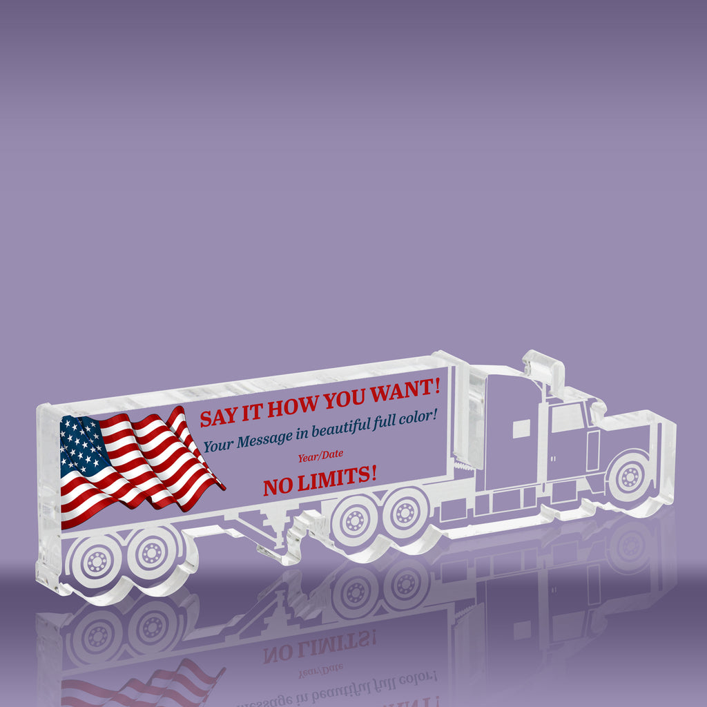 Conventional Tractor Trailer Acrylic Award - 12.5 inch Color [ATRK-001-12-FC-Q]