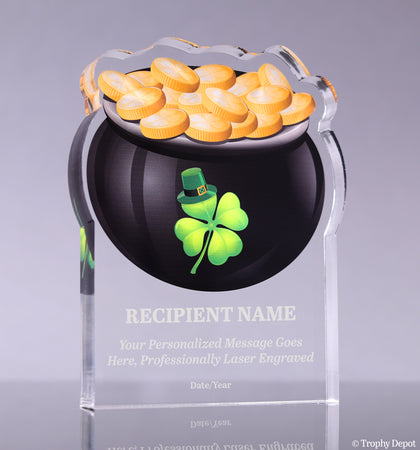 St. Patrick's Day Pot of Gold Acrylic Award - 6 inch [ATSTPAT-6]