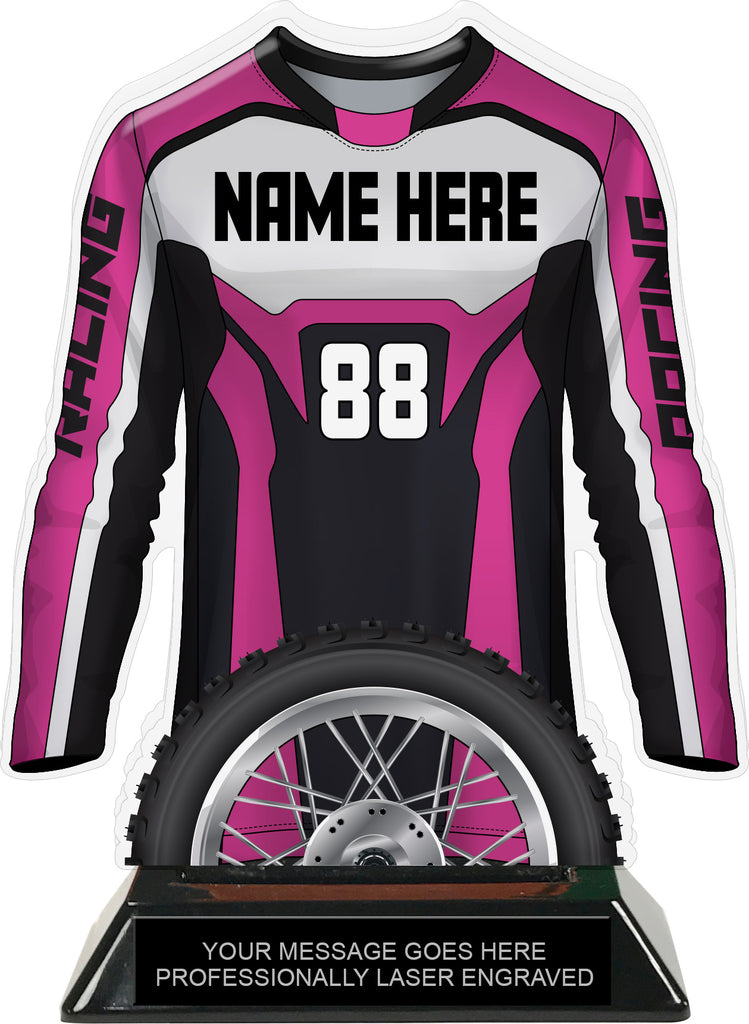 Motocross Jersey Colorix-T Acrylic Trophy - Pink [TACR7-JSY-MOTOX-PNK-Q]