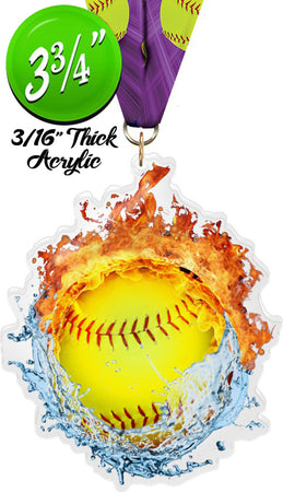 Fire & Water Softball Colorix-M Acrylic Medal [MACR375-FW-SB-Q]